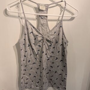 Gray Racerback Tank with Navy Bird Accents